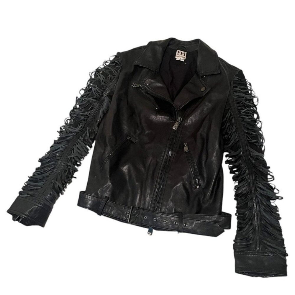 Haute Hippie Black Leather Fringe Moto Jacket